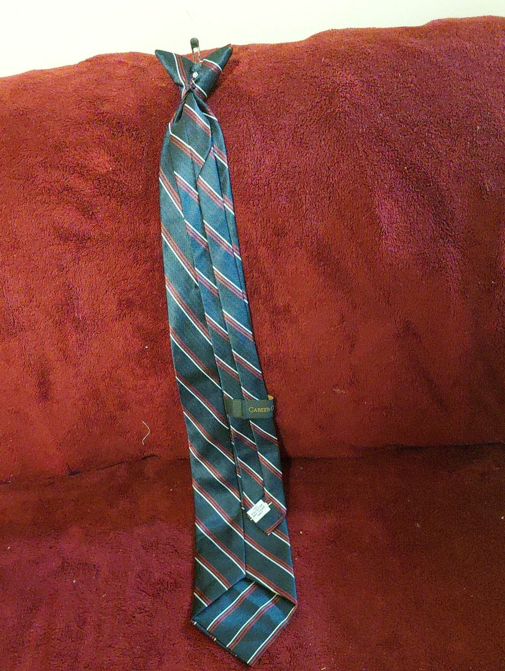Carrera Teal Striped Men's Clip On Tie with Red and White Accents